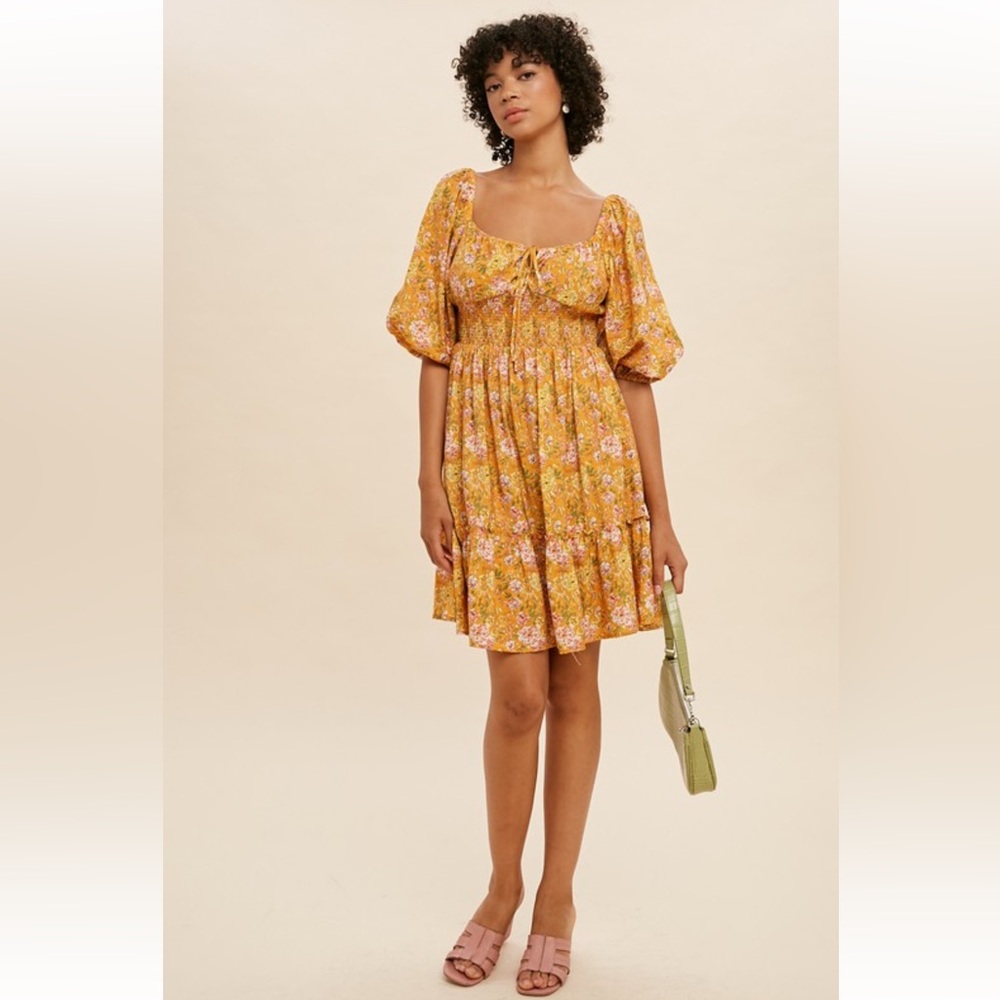 Sweetheart Floral Midi Dress|Golden Poppy - Picture 4 of 4